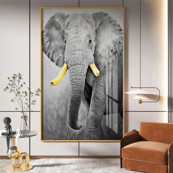 Mẫu tranh con voi in trên chất liệu vải sơn dầu