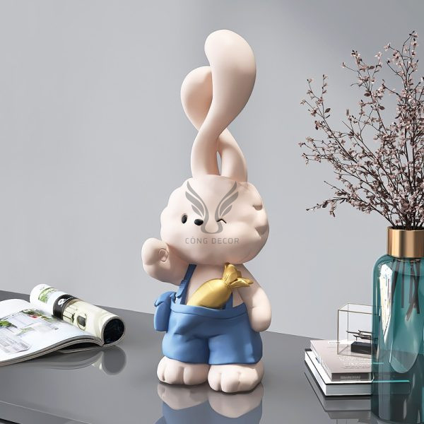 Tượng thỏ cầm cà rốt trang trí CD1453