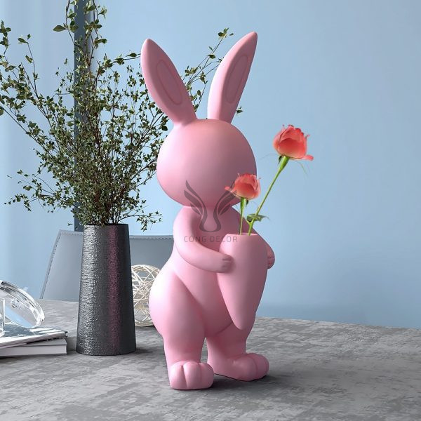 Tượng thỏ kết hợp bình cắm hoa